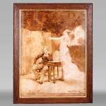 GEORGES MOREAU DE TOURS – Le peintre et sa muse, tableau en grisaille signé