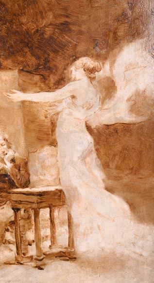 GEORGES MOREAU DE TOURS – Le peintre et sa muse, tableau en grisaille signé-2