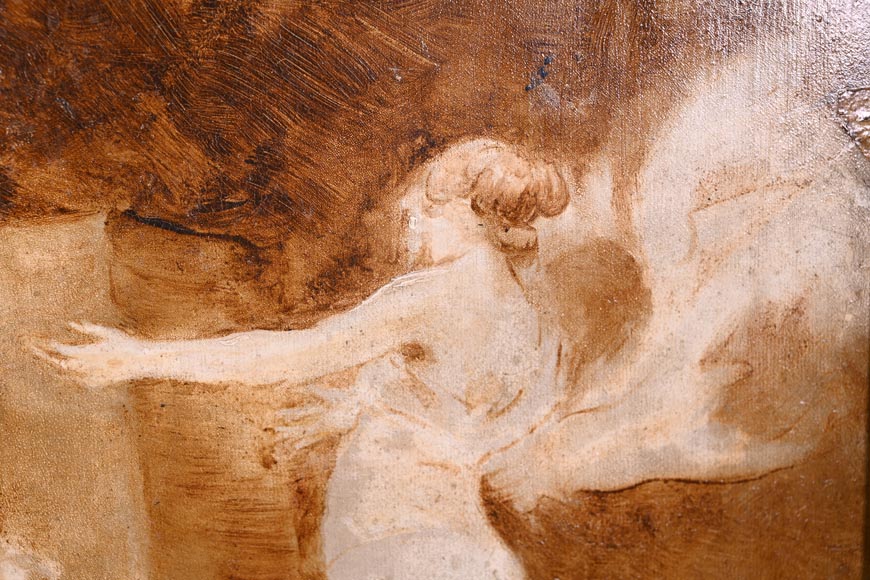 GEORGES MOREAU DE TOURS – Le peintre et sa muse, tableau en grisaille signé-3
