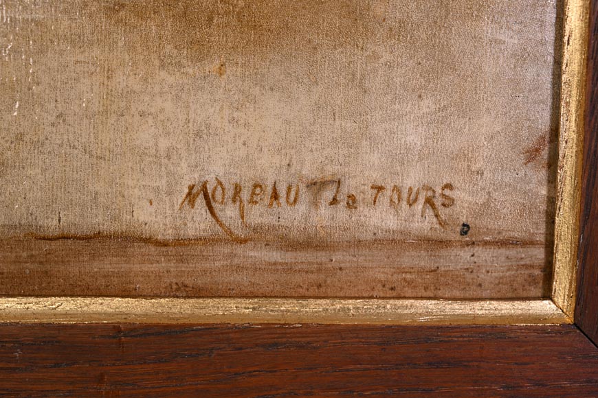 GEORGES MOREAU DE TOURS – Le peintre et sa muse, tableau en grisaille signé-5