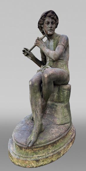 Fonderie DURENNE – Jeune berger Daphnis jouant de la flûte-0