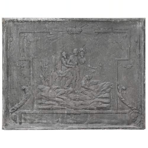 Plaque de cheminée de style Louis XVI, triomphe d'un roi