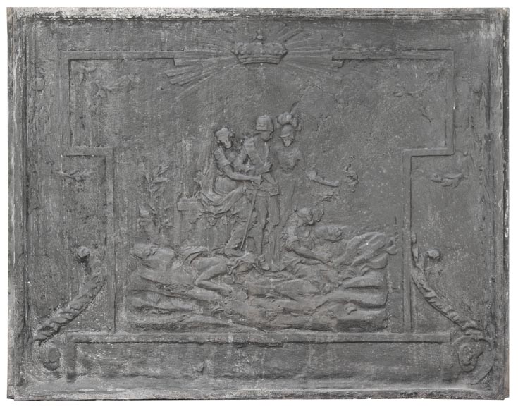 Plaque de cheminée de style Louis XVI, triomphe d'un roi-0