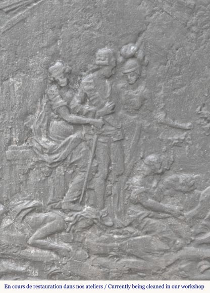 Plaque de cheminée de style Louis XVI, triomphe d'un roi-1
