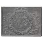 Plaque de cheminée de style Napoléon III à fleur de lys stylisée, entourée d'une couronne végétale