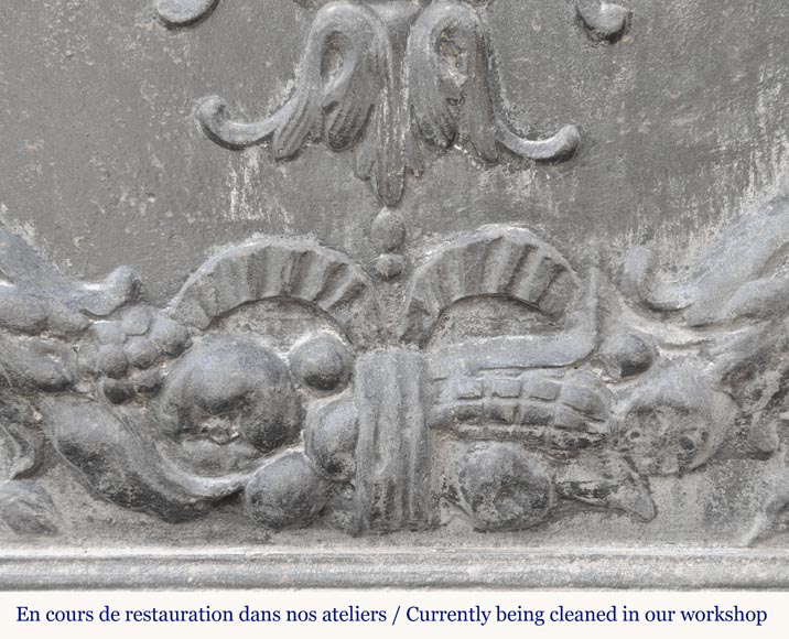 Plaque de cheminée de style Napoléon III à fleur de lys stylisée, entourée d'une couronne végétale-5