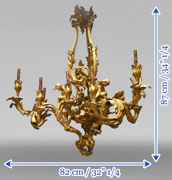 CAFFIERI (d'après). Exceptionnel lustre en bronze de style Louis XV-12