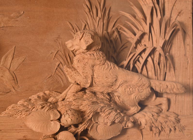 Haut relief sculpté en bois tendre de scène animalière, XIXe siècle-2