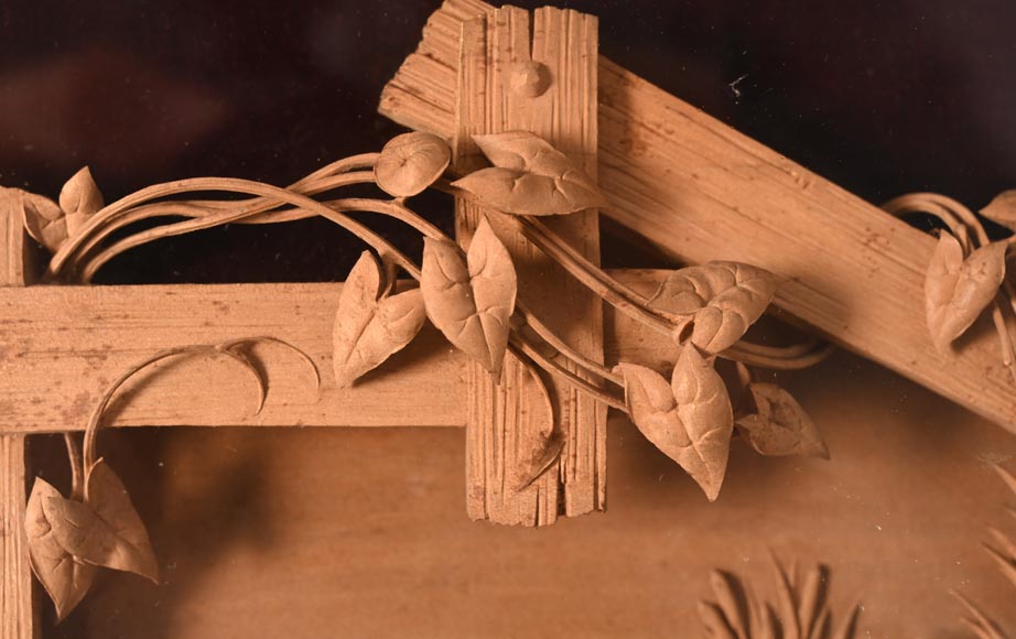 Haut relief sculpté en bois tendre de scène animalière, XIXe siècle-3