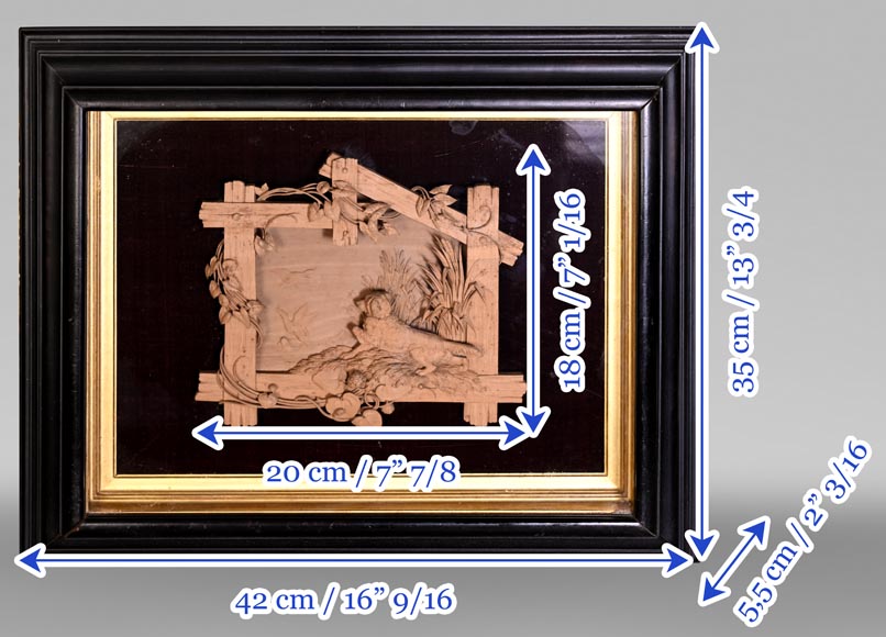 Haut relief sculpté en bois tendre de scène animalière, XIXe siècle-7