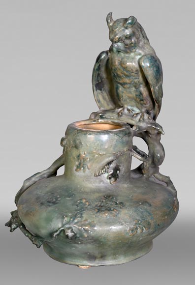 Eduard STELLMACHER pour Amphora, Vase au hibou en céramique, vers 1900-0