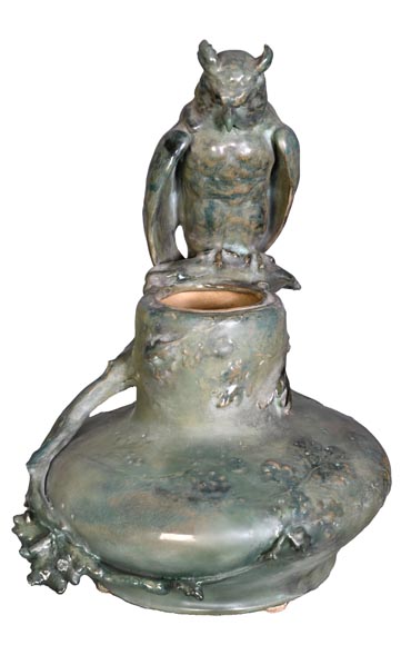 Eduard STELLMACHER pour Amphora, Vase au hibou en céramique, vers 1900-1
