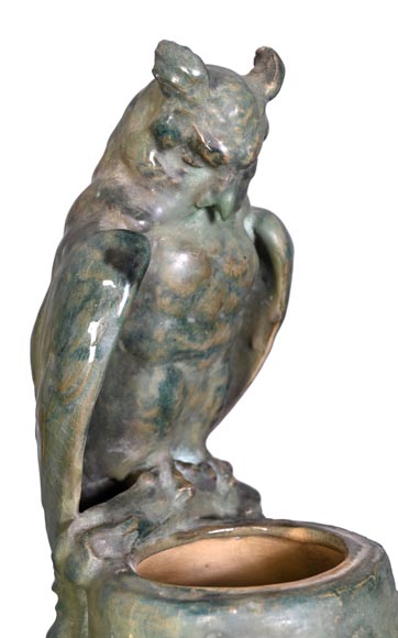 Eduard STELLMACHER pour Amphora, Vase au hibou en céramique, vers 1900-4