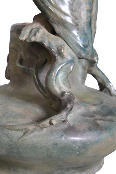 Eduard STELLMACHER pour Amphora, Vase au hibou en céramique, vers 1900-10