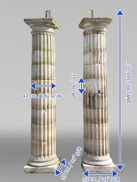 Paire de colonnes cannelées en pierre – Style Dorique, fin XVIIIe siècle-9