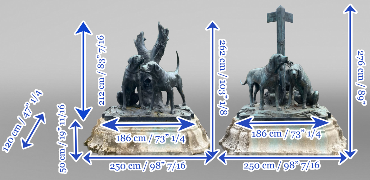 Auguste-Nicolas CAÏN, deux groupes monumentaux en bronze, socles en pierre d'origine, 1893-17