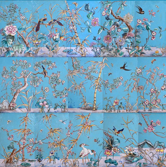 Eugène COLLINOT (1824-1882), 3 ensembles de plaques de faïence décorative japonisante Eugène COLLINOT (1824-1882), 3 ensembles de plaques de faïence décorative japonisante-0