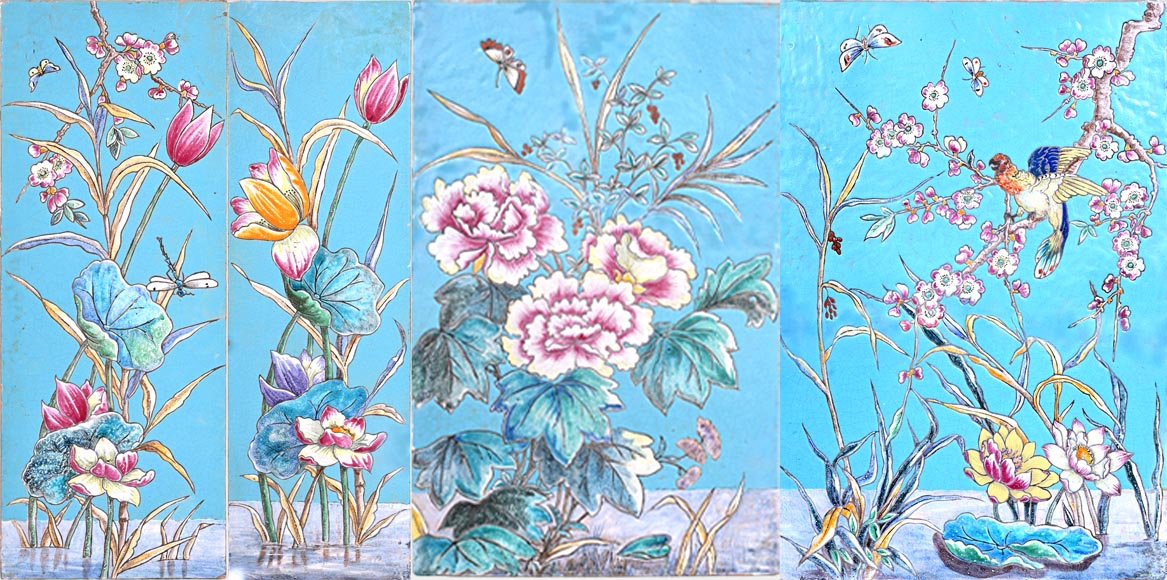 Eugène COLLINOT (1824-1882), 3 ensembles de plaques de faïence décorative japonisante Eugène COLLINOT (1824-1882), 3 ensembles de plaques de faïence décorative japonisante-3