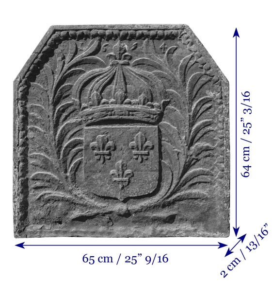 Plaque de cheminée aux armes de France, datée 1654-7
