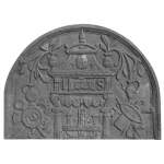 Plaque de cheminée en fonte en demi cercle, datée 1623