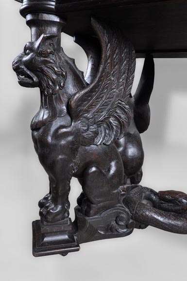 Table aux Sphinx en chêne de style Napoleon III-3