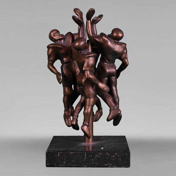 Sculpture moderne en bronze représentant une équipe de football américain-0