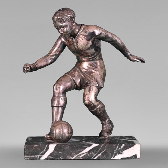 Joueur de football, statuette en métal argenté-0