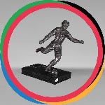 « Footballeur », statuette en régule à patine verte
