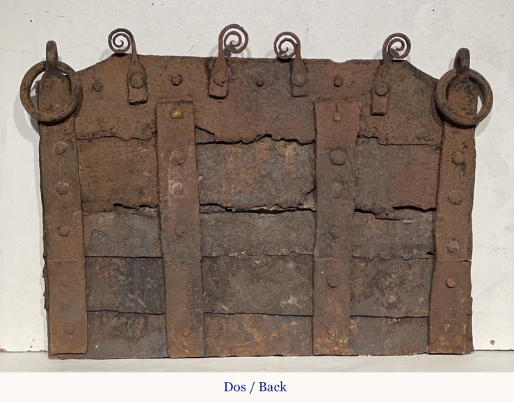 Plaque de cheminée ancienne en fer forgé assemblé-6