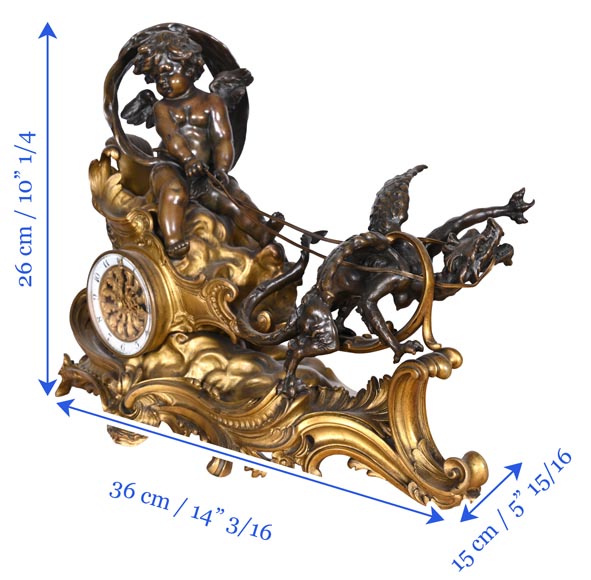 Pendule de style rococo au chiffre de Louis XV, bronze doré et patiné Pendule de style rococo au chiffre de Louis XV, bronze doré et patiné-12