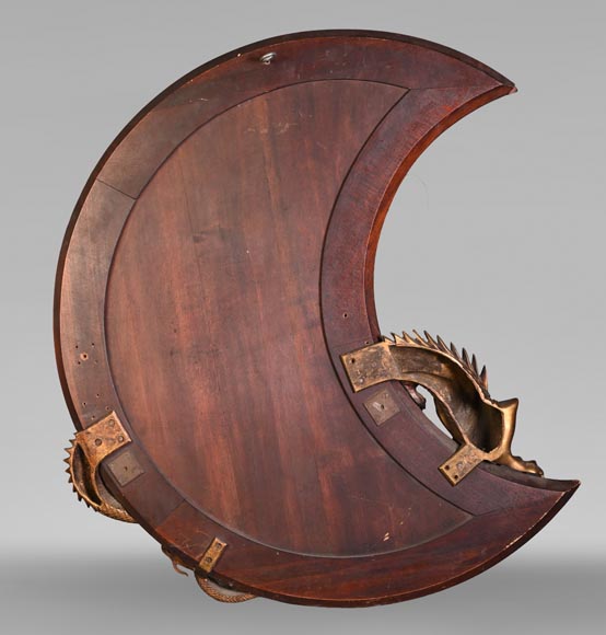 Gabriel VIARDOT (1830-1904), (Att. à ) - Rare miroir japonisant en croissant de lune au dragon de bronze-5