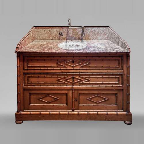 Lavabo en marbre brocatelle et en bois imitant le bambou
