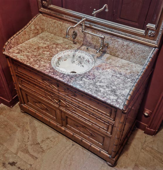 Lavabo en marbre brocatelle et en bois imitant le bambou Lavabo en marbre brocatelle et en bois imitant le bambou-2