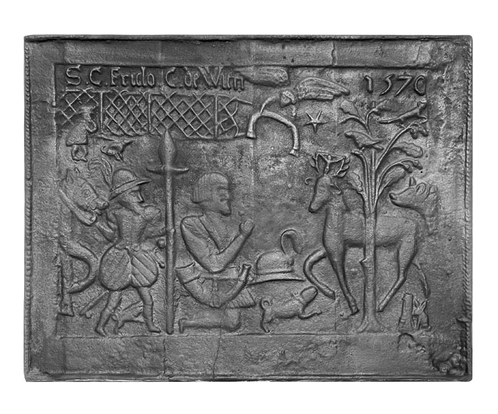 Plaque de cheminée en fonte représentant 