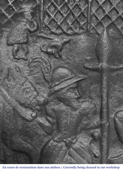 Plaque de cheminée en fonte représentant 