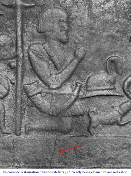 Plaque de cheminée en fonte représentant 