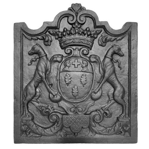 Plaque de cheminée aux armoiries portées par deux Lévriers