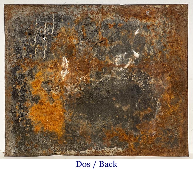 Plaque de cheminée aux armories surmontées par Apollon tenant une fleur de Lys-9