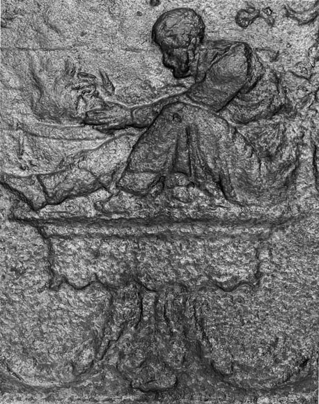 Plaque de cheminée aux personnages près du feu Plaque de cheminée aux personnages près du feu-4