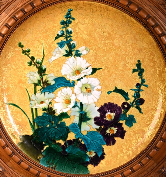 MILET & DIFFLOTH – Plat d'ornement en céramique émaillée au décor de fleurs des champs-1