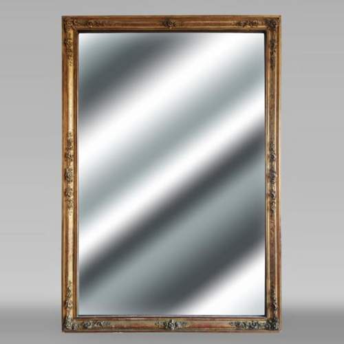 Trumeau doré d'époque Louis Philippe au décor floral et gravures