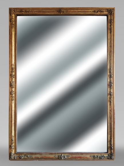 Trumeau doré d'époque Louis Philippe au décor floral et gravures-0