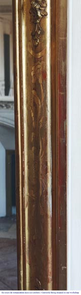 Trumeau doré d'époque Louis Philippe au décor floral et gravures-6