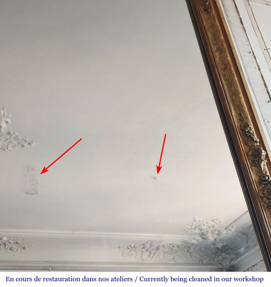 Trumeau doré d'époque Louis Philippe au décor floral et gravures-7