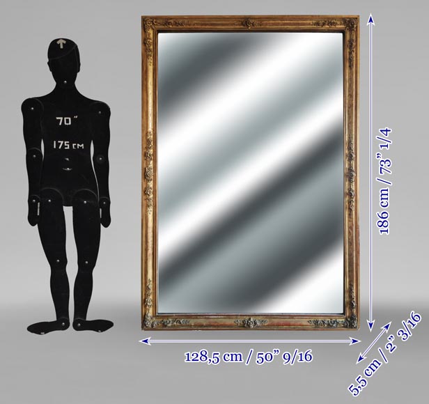 Trumeau doré d'époque Louis Philippe au décor floral et gravures-8