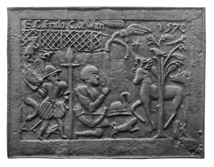 “La conversion de Saint Hubert” Grande plaque de cheminée en fonte moderne “La conversion de Saint Hubert” Grande plaque de cheminée en fonte moderne-0