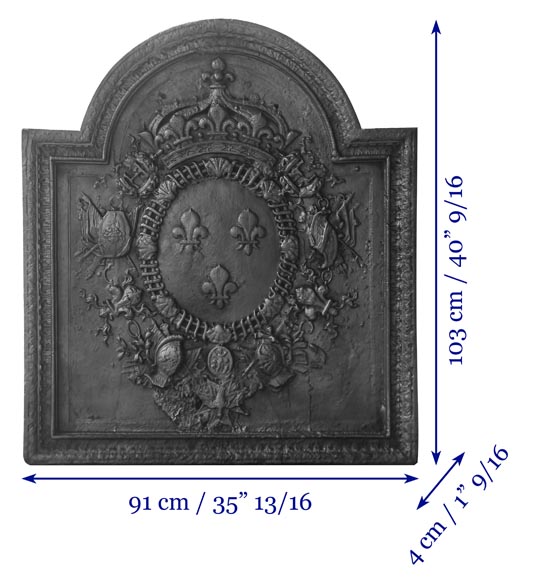 Plaque de cheminée d'époque Henri IV, aux armes de France et au H couronné-12