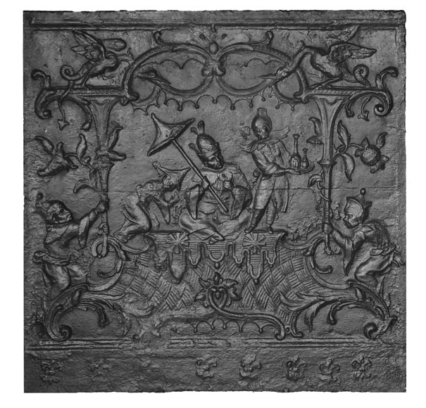 Plaque de cheminée du XVIIIe siècle à décor d'une chinoiserie-0