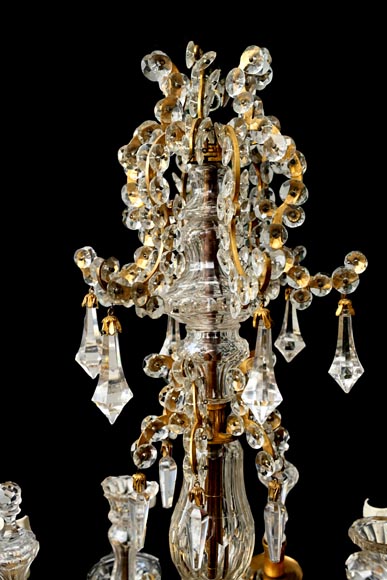 Lustre à six feux en cristal taillé et bronze doré, dans le style de la Cristallerie Royale de Champagne de Bayel-1