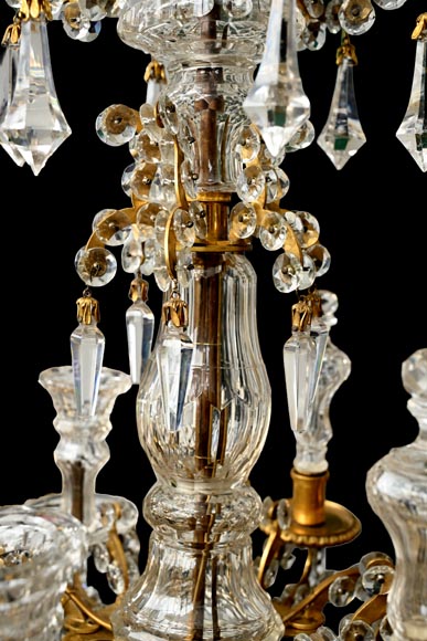 Lustre à six feux en cristal taillé et bronze doré, dans le style de la Cristallerie Royale de Champagne de Bayel-2